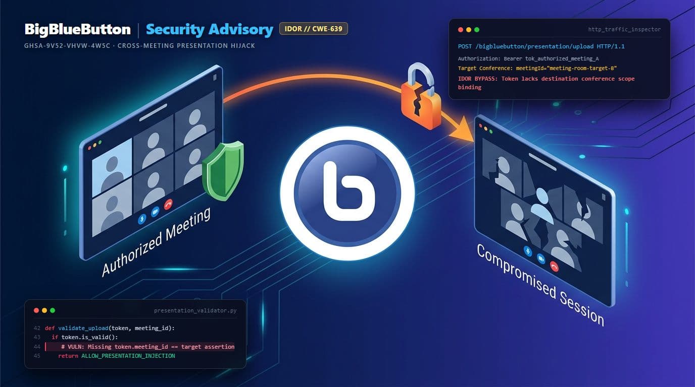 Cross-meeting presentation upload via unbound upload token (IDOR)