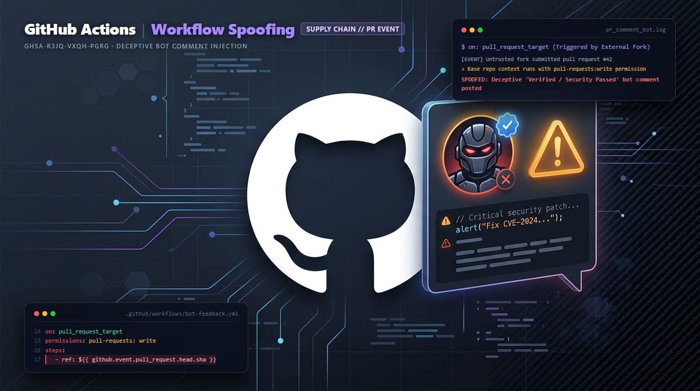 CI workflow comment spoofing via fork pull requests